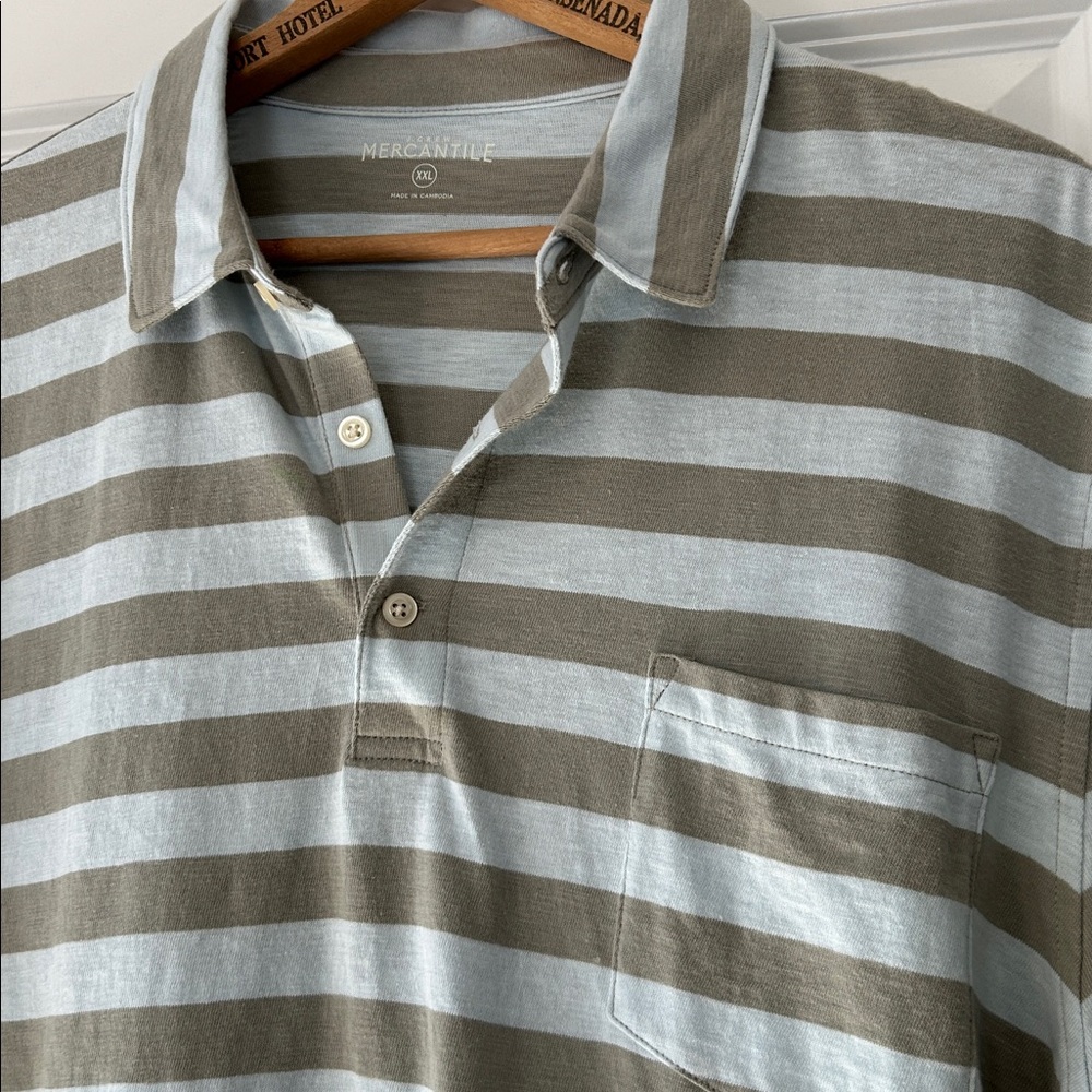 ⭐️NWT!⭐️J Crew Mercantile Striped Polo w Pocket XXL w MEASUREMENTS Grey & Blue
